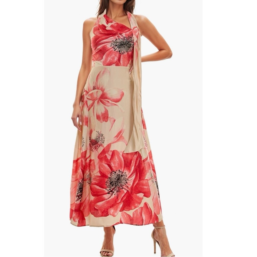Socialite Cream Maxi Dress with Red Floral Print